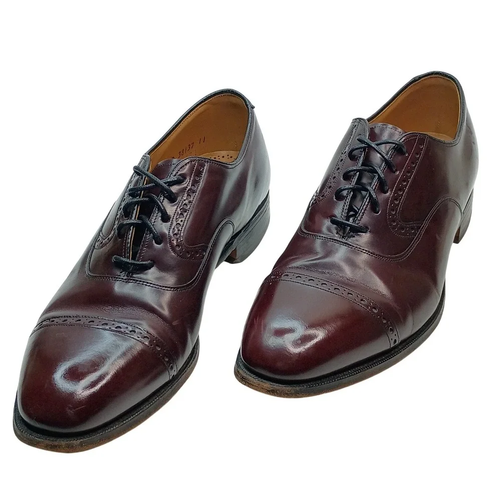 Johnston & Murphy Heritage Mens 10.5‎ D Burgundy Leather Cap Toe Oxford 15-1165